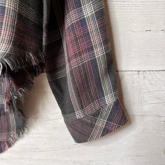 Anthropologie Cloth & Stone Top Womens Size Medium Gray & Pink Plaid Flannel - Picture 6 of 16